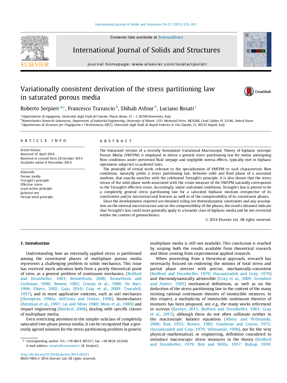 Variationally consistent derivation of the stress partitioning law in saturated porous media