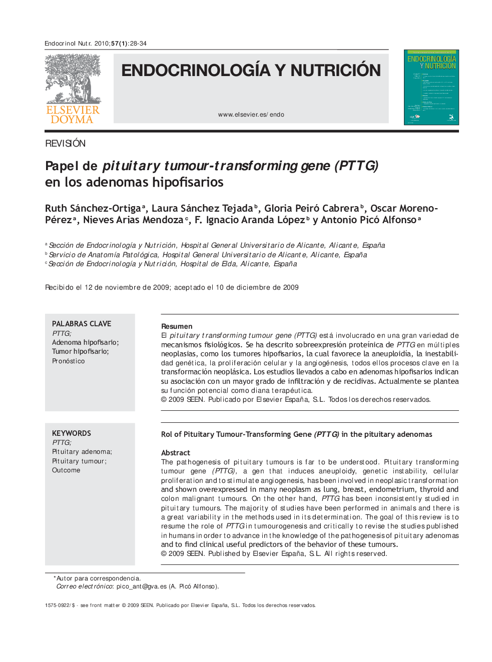 Papel de pituitary tumour-transforming gene (PTTG) en los adenomas hipofisarios