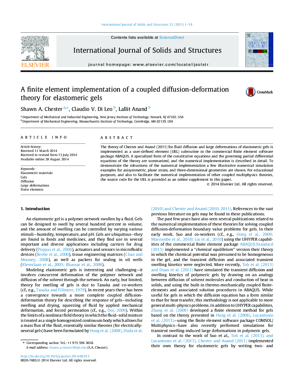 A finite element implementation of a coupled diffusion-deformation theory for elastomeric gels