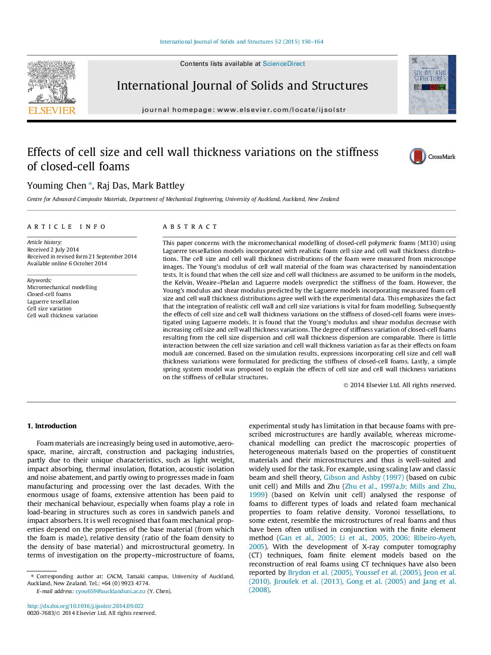 Effects of cell size and cell wall thickness variations on the stiffness of closed-cell foams