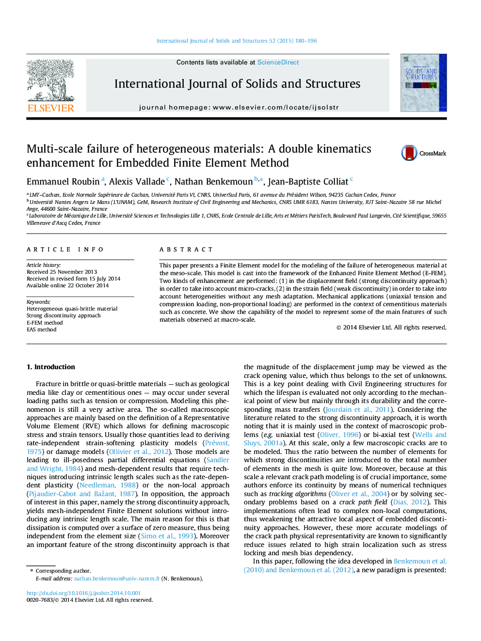 Multi-scale failure of heterogeneous materials: A double kinematics enhancement for Embedded Finite Element Method