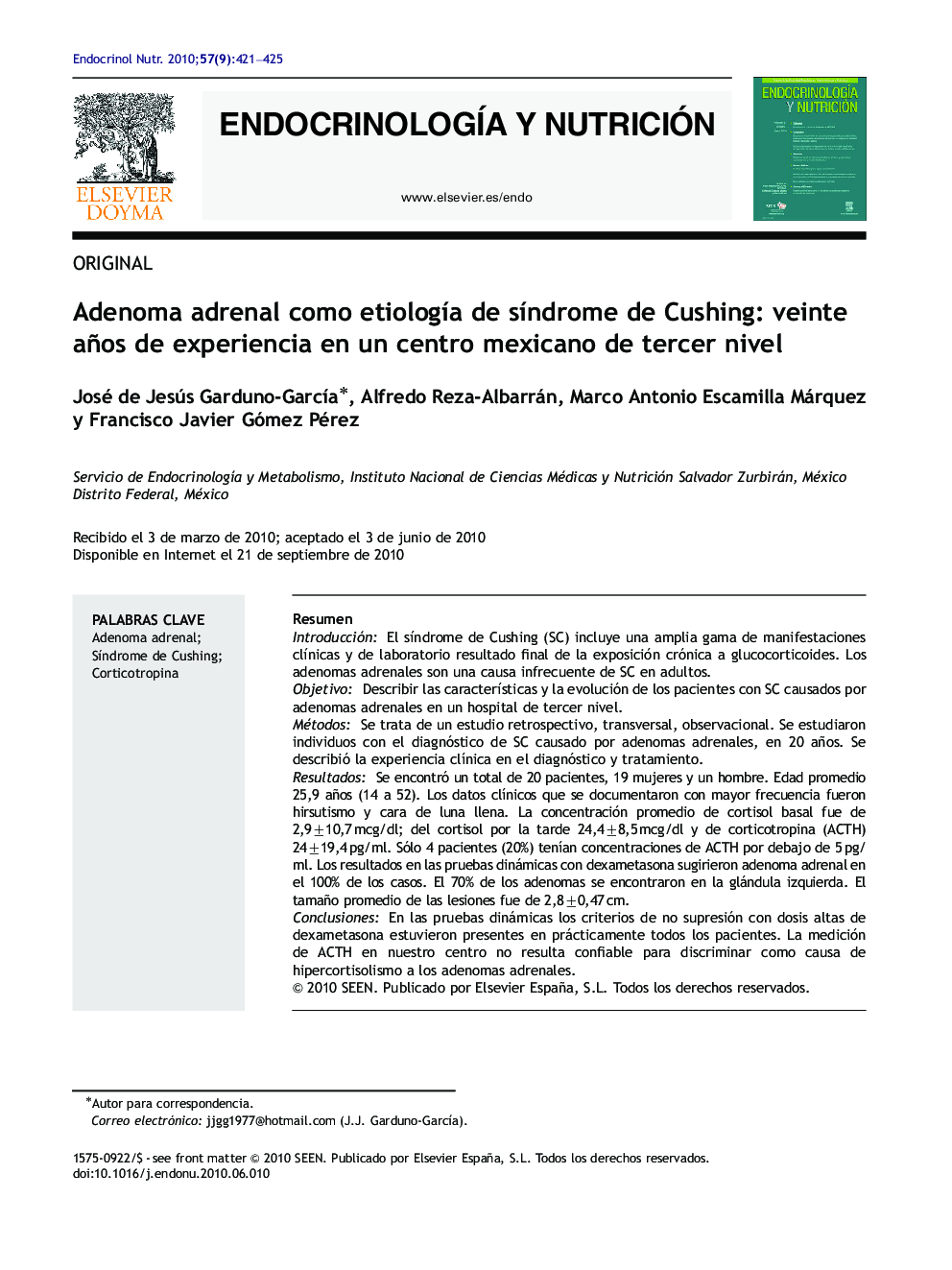 Adenoma adrenal como etiología de síndrome de Cushing: veinte años de experiencia en un centro mexicano de tercer nivel