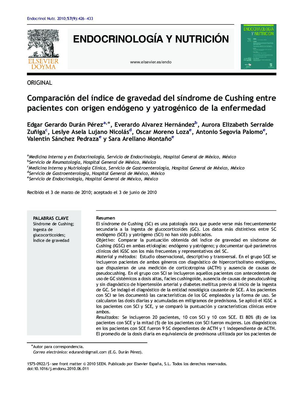 Comparación del índice de gravedad del síndrome de Cushing entre pacientes con origen endógeno y yatrogénico de la enfermedad