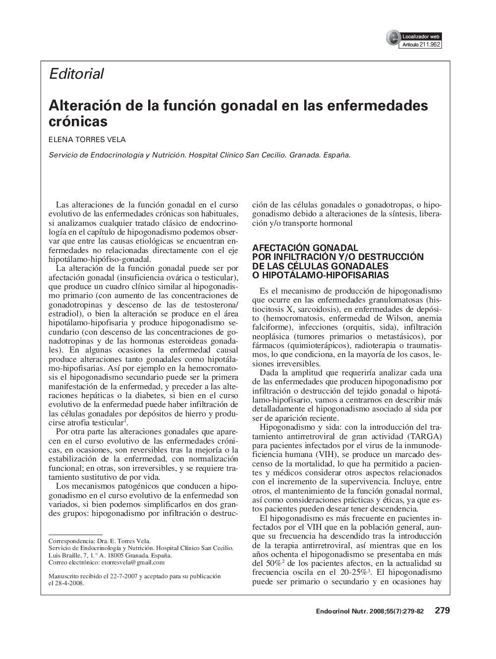 Alteración de la función gonadal en las enfermedades crónicas