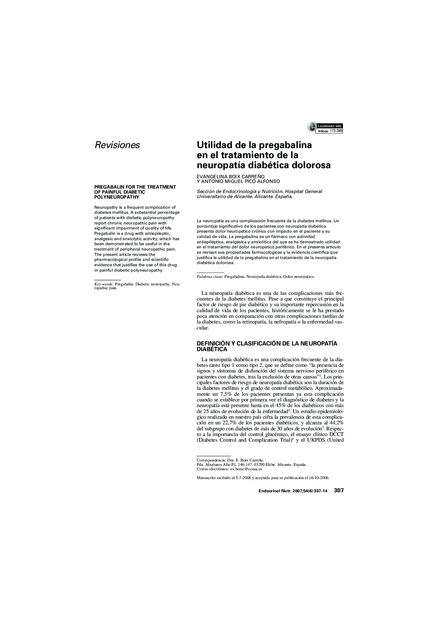 Utilidad de la pregabalina en el tratamiento de la neuropatÃ­a diabética dolorosa