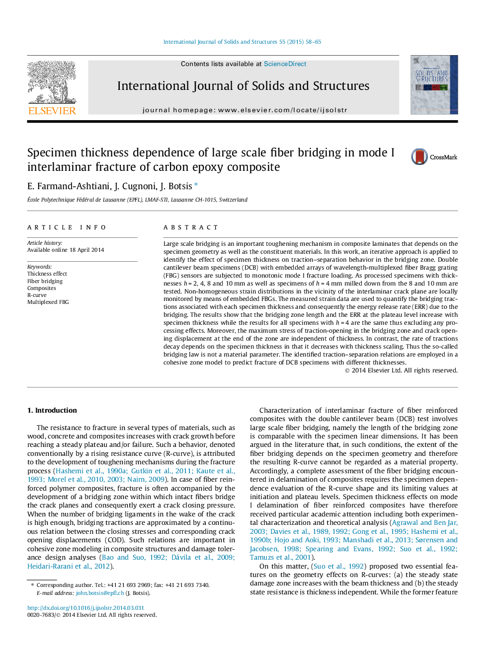 Specimen thickness dependence of large scale fiber bridging in mode I interlaminar fracture of carbon epoxy composite