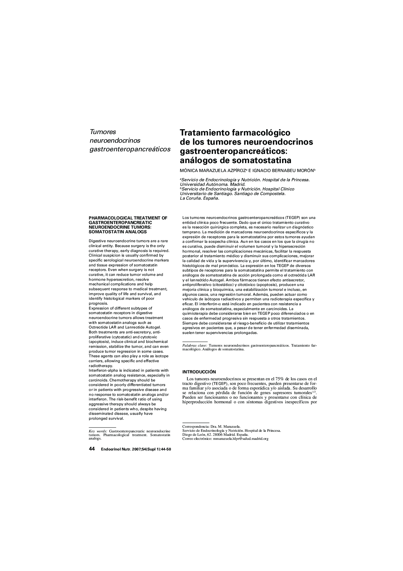 Tratamiento farmacológico de los tumores neuroendocrinos gastroenteropancreáticos: análogos de somatostatina