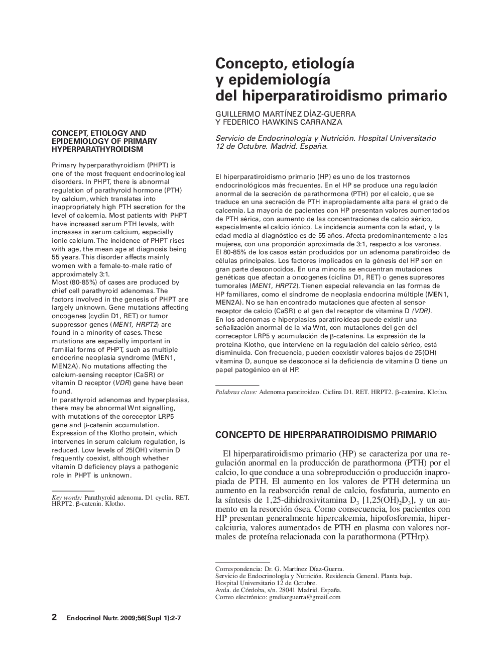 Concepto, etiología y epidemiología del hiperparatiroidismo primario