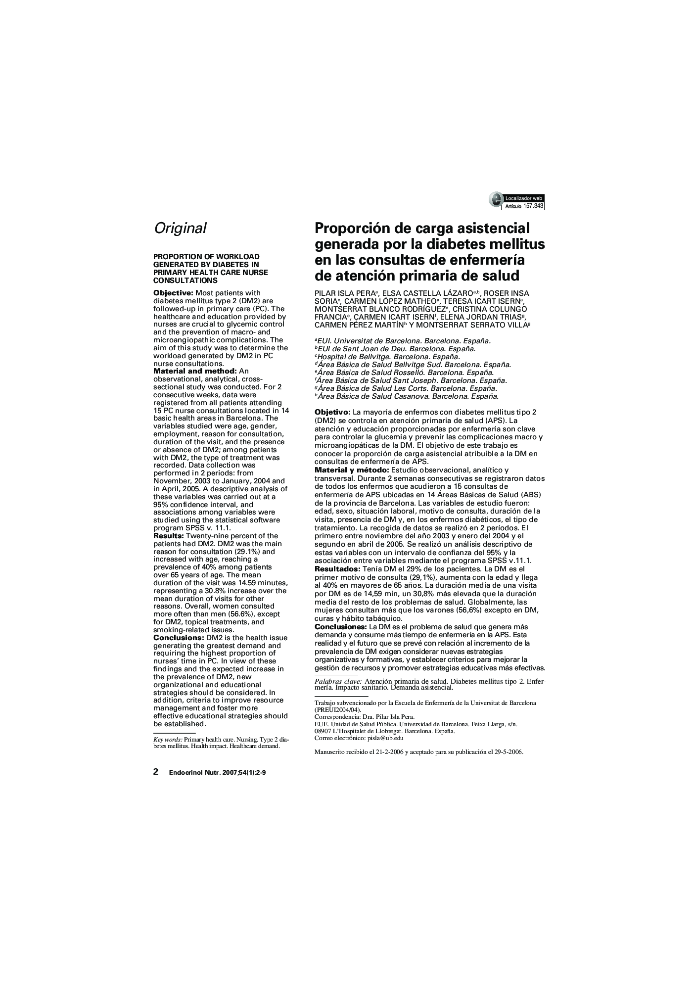 Proporción de carga asistencial generada por la diabetes mellitus en las consultas de enfermerÃ­a de atención primaria de salud