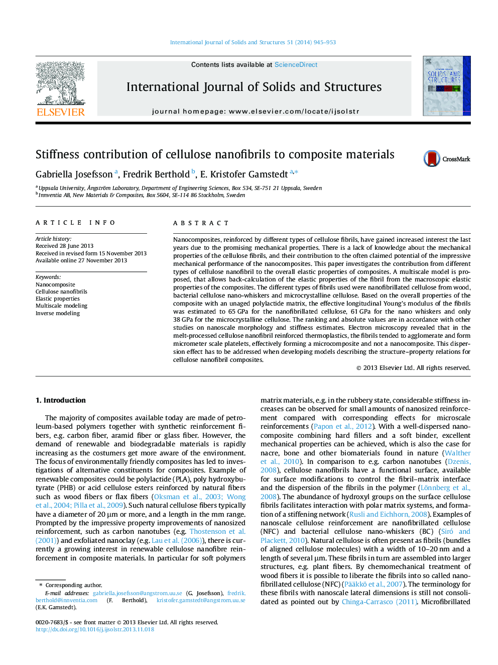 Stiffness contribution of cellulose nanofibrils to composite materials