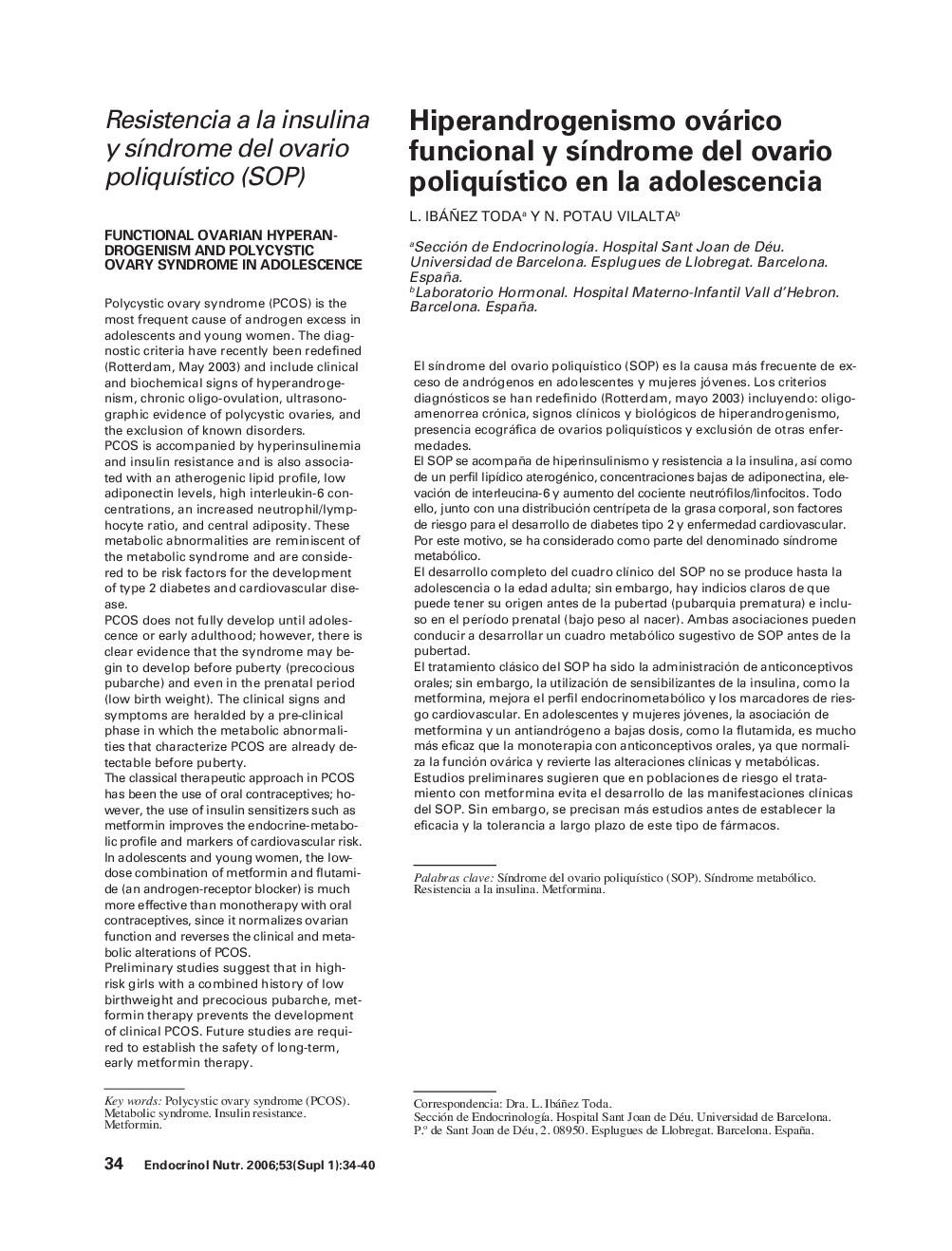 Hiperandrogenismo ovárico funcional y sÃ­ndrome del ovario poliquÃ­stico en la adolescencia