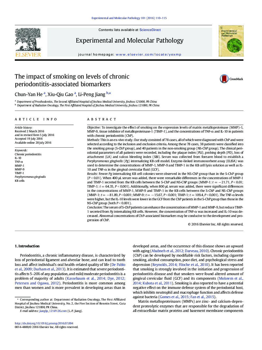 The impact of smoking on levels of chronic periodontitis-associated biomarkers