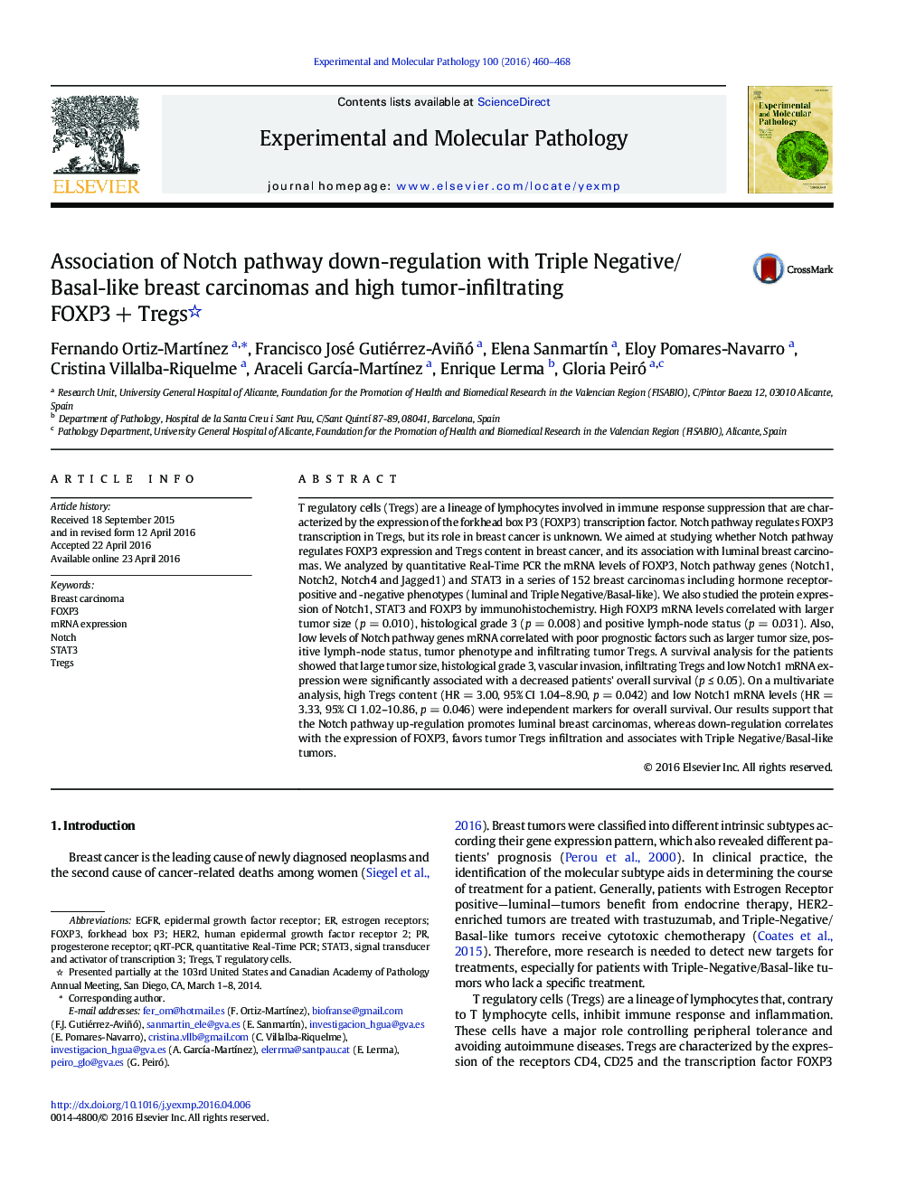 Association of Notch pathway down-regulation with Triple Negative/Basal-like breast carcinomas and high tumor-infiltrating FOXP3 + Tregs 