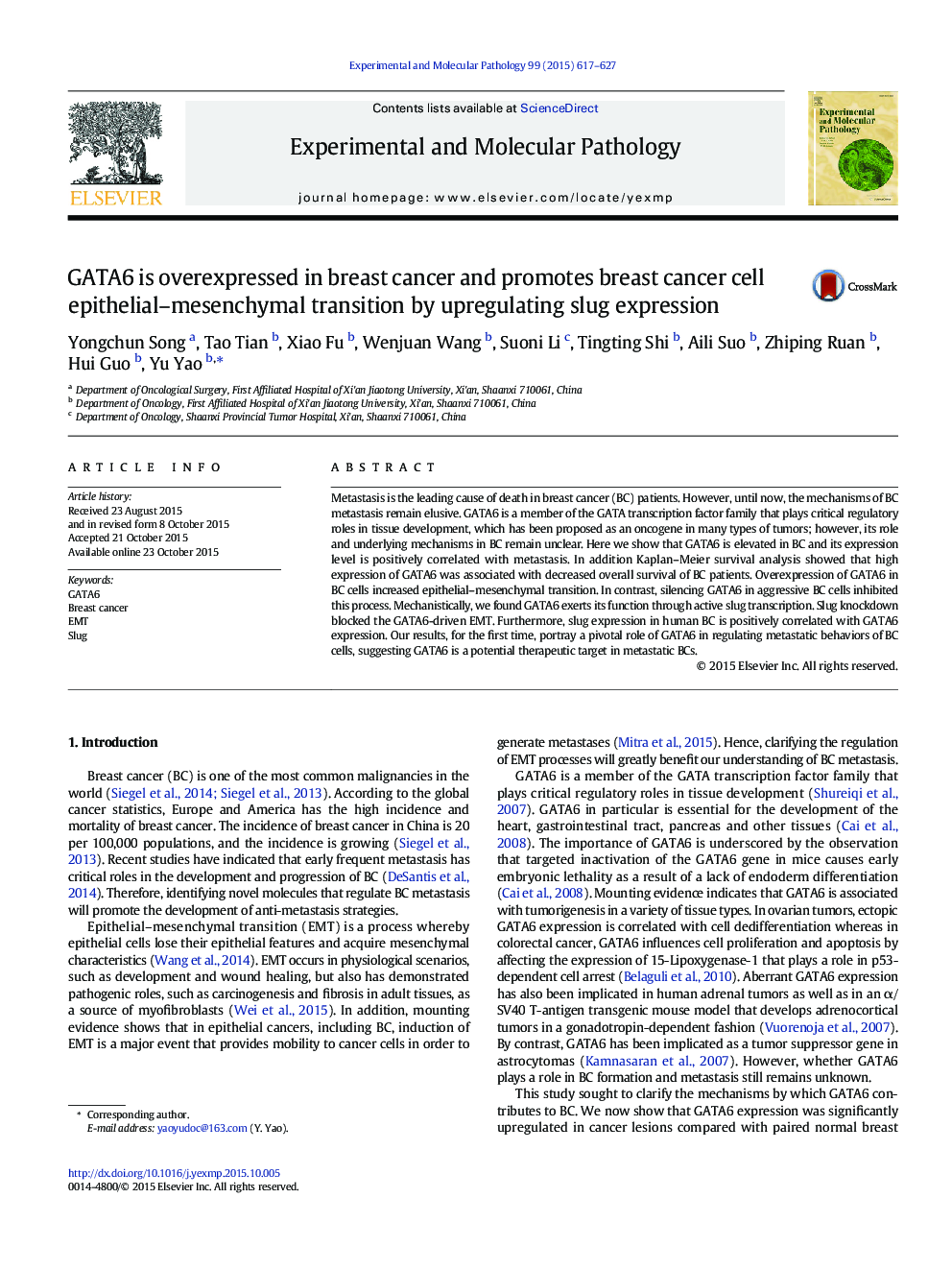 GATA6 is overexpressed in breast cancer and promotes breast cancer cell epithelial–mesenchymal transition by upregulating slug expression