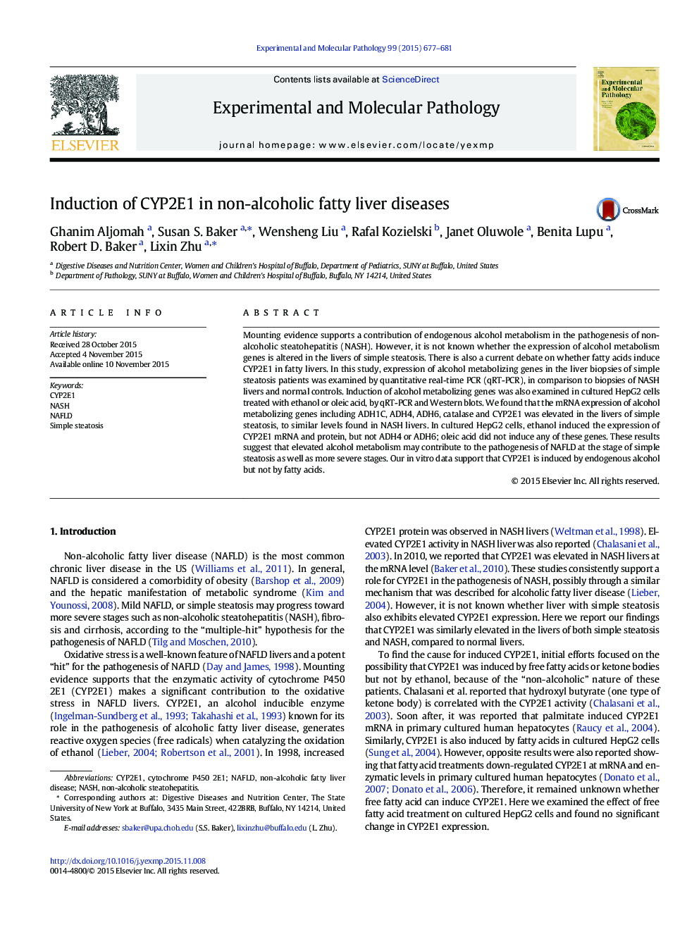 Induction of CYP2E1 in non-alcoholic fatty liver diseases