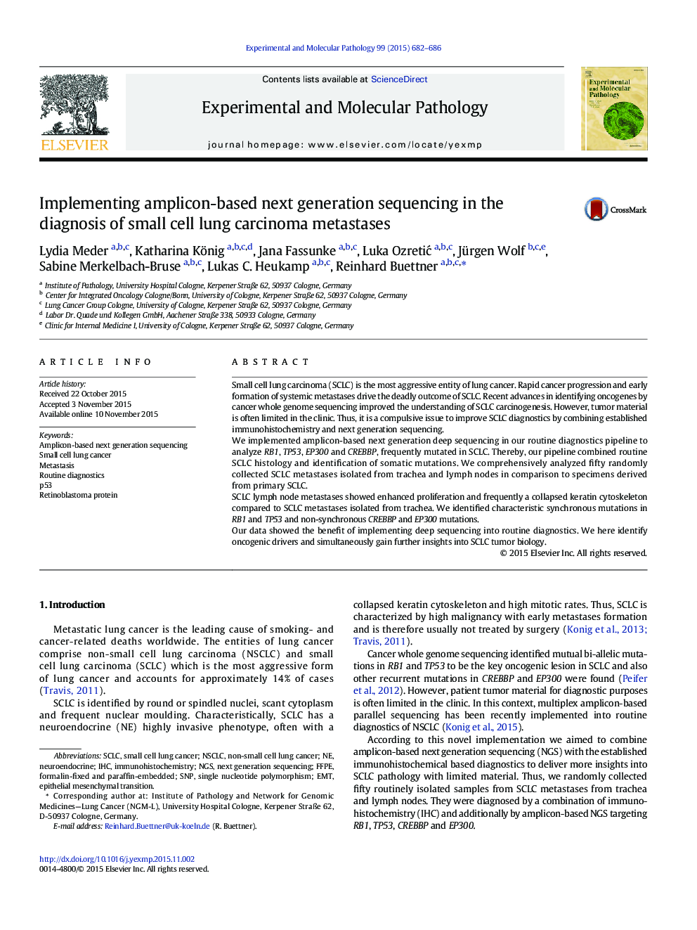 Implementing amplicon-based next generation sequencing in the diagnosis of small cell lung carcinoma metastases