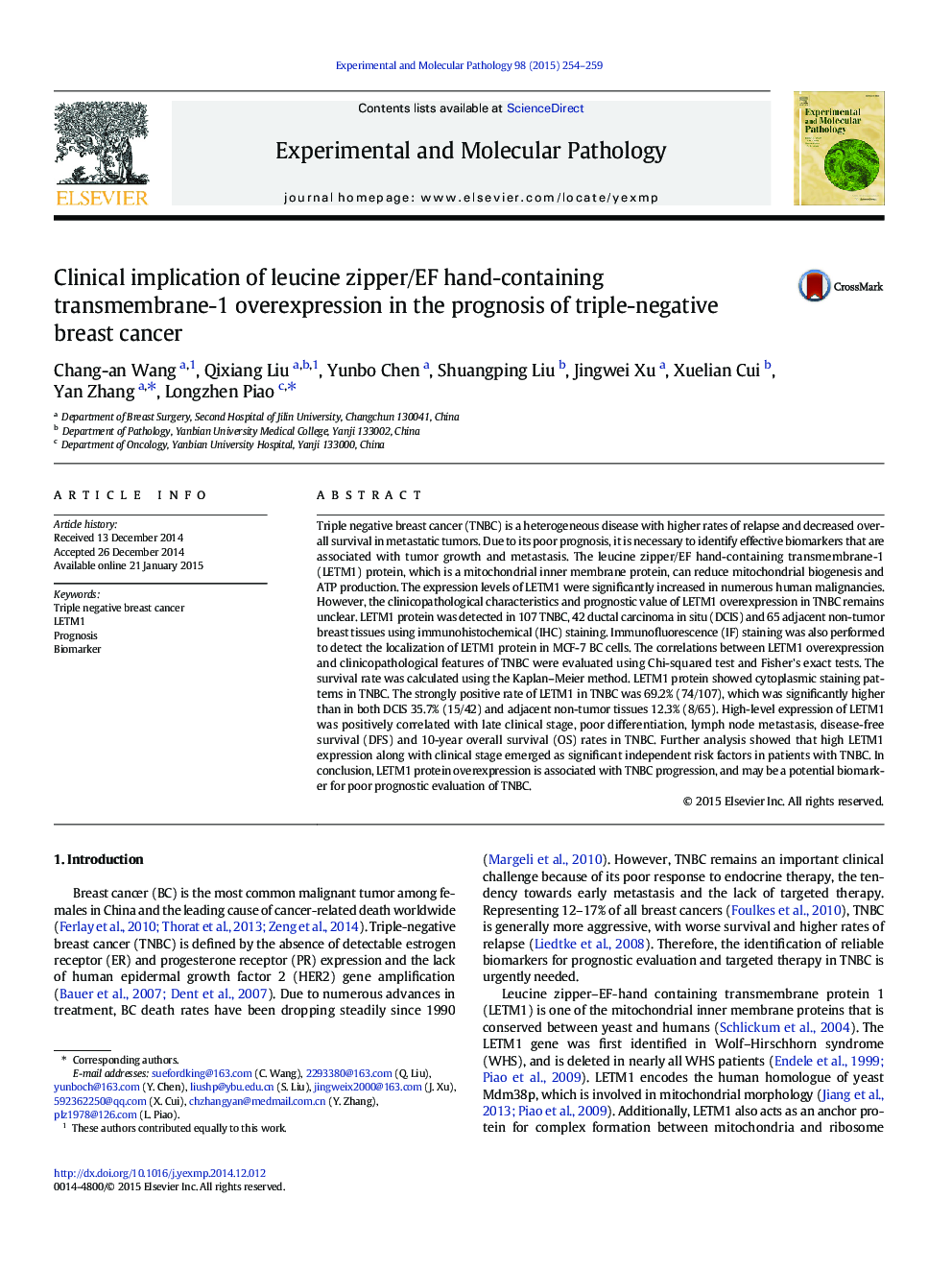 Clinical implication of leucine zipper/EF hand-containing transmembrane-1 overexpression in the prognosis of triple-negative breast cancer