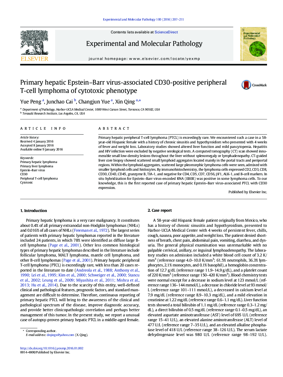 لنفوم سلول T محیطی CD30 مثبت مرتبط با ویروس اپشتین بار کبدی اولیه فنوتیپ سیتوتوکسیک