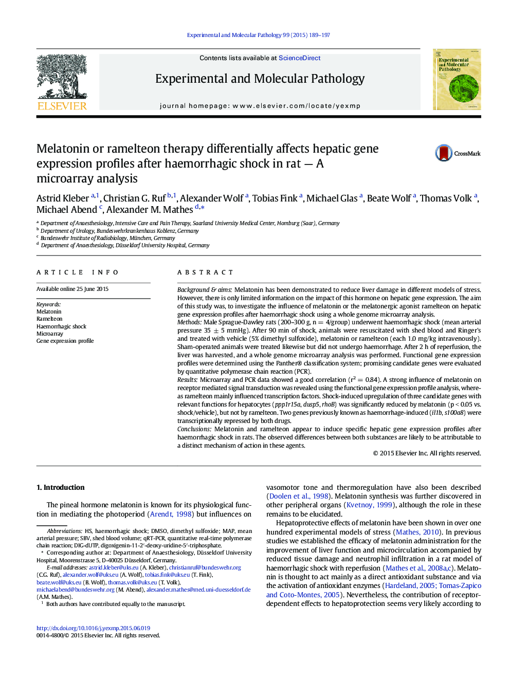 Melatonin or ramelteon therapy differentially affects hepatic gene expression profiles after haemorrhagic shock in rat — A microarray analysis