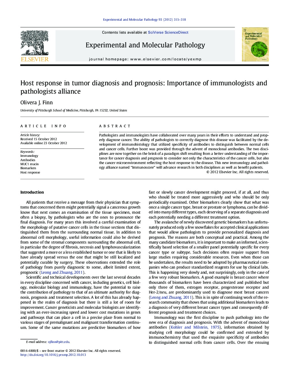 Host response in tumor diagnosis and prognosis: Importance of immunologists and pathologists alliance