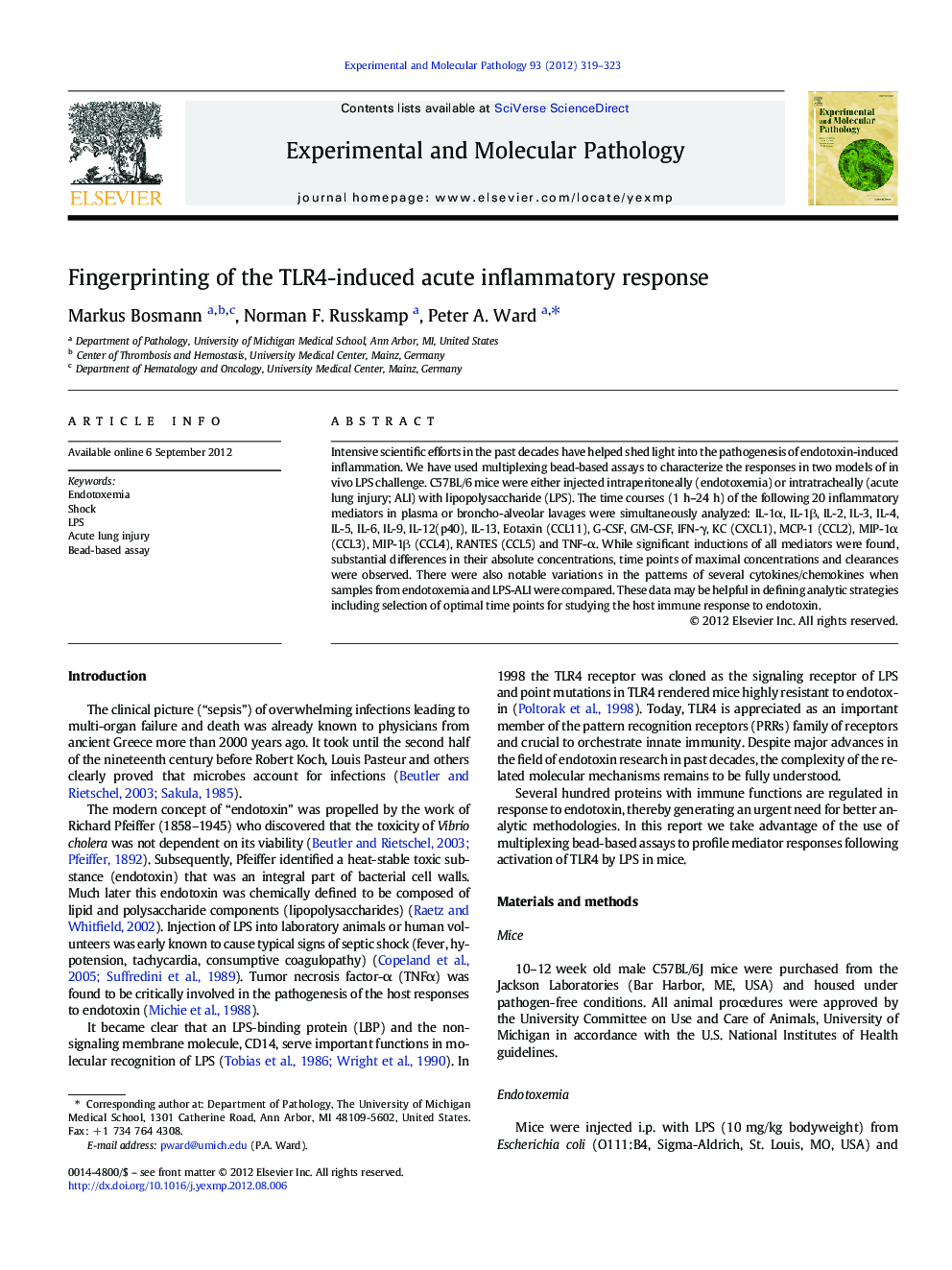 Fingerprinting of the TLR4-induced acute inflammatory response