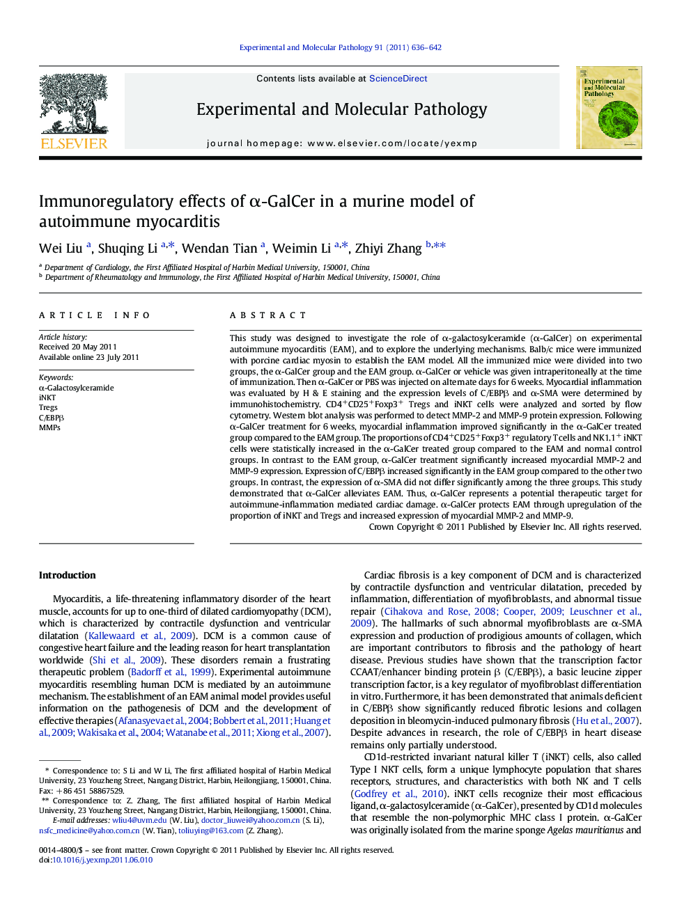 عکس صفحه اول مقاله: Immunoregulatory effects of α-GalCer in a murine model of autoimmune myocarditis Immunoregulatory effects of α-GalCer in a murine model of autoimmune myocarditis