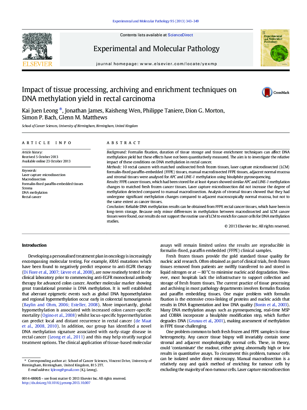 Impact of tissue processing, archiving and enrichment techniques on DNA methylation yield in rectal carcinoma