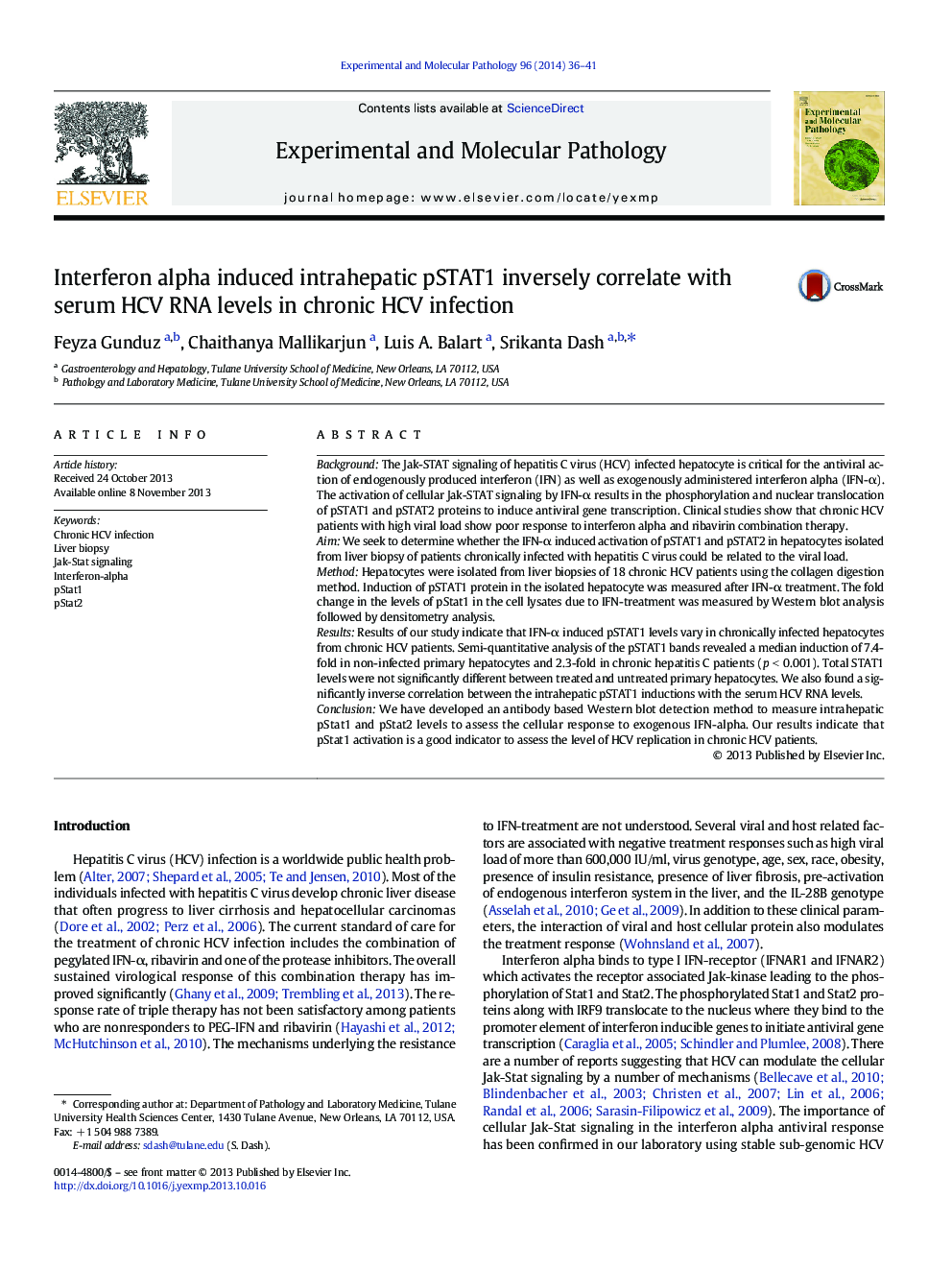 Interferon alpha induced intrahepatic pSTAT1 inversely correlate with serum HCV RNA levels in chronic HCV infection