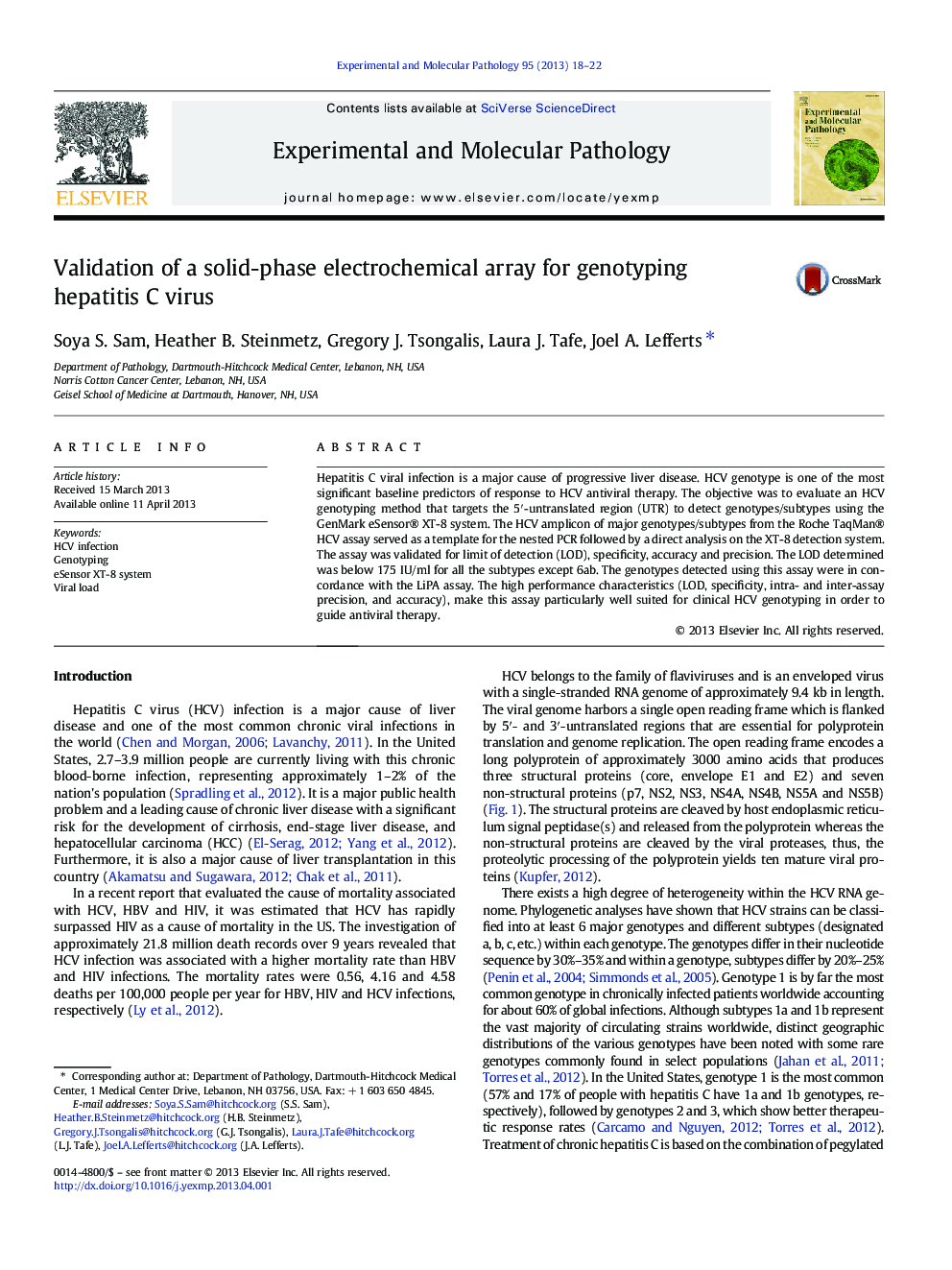 Validation of a solid-phase electrochemical array for genotyping hepatitis C virus