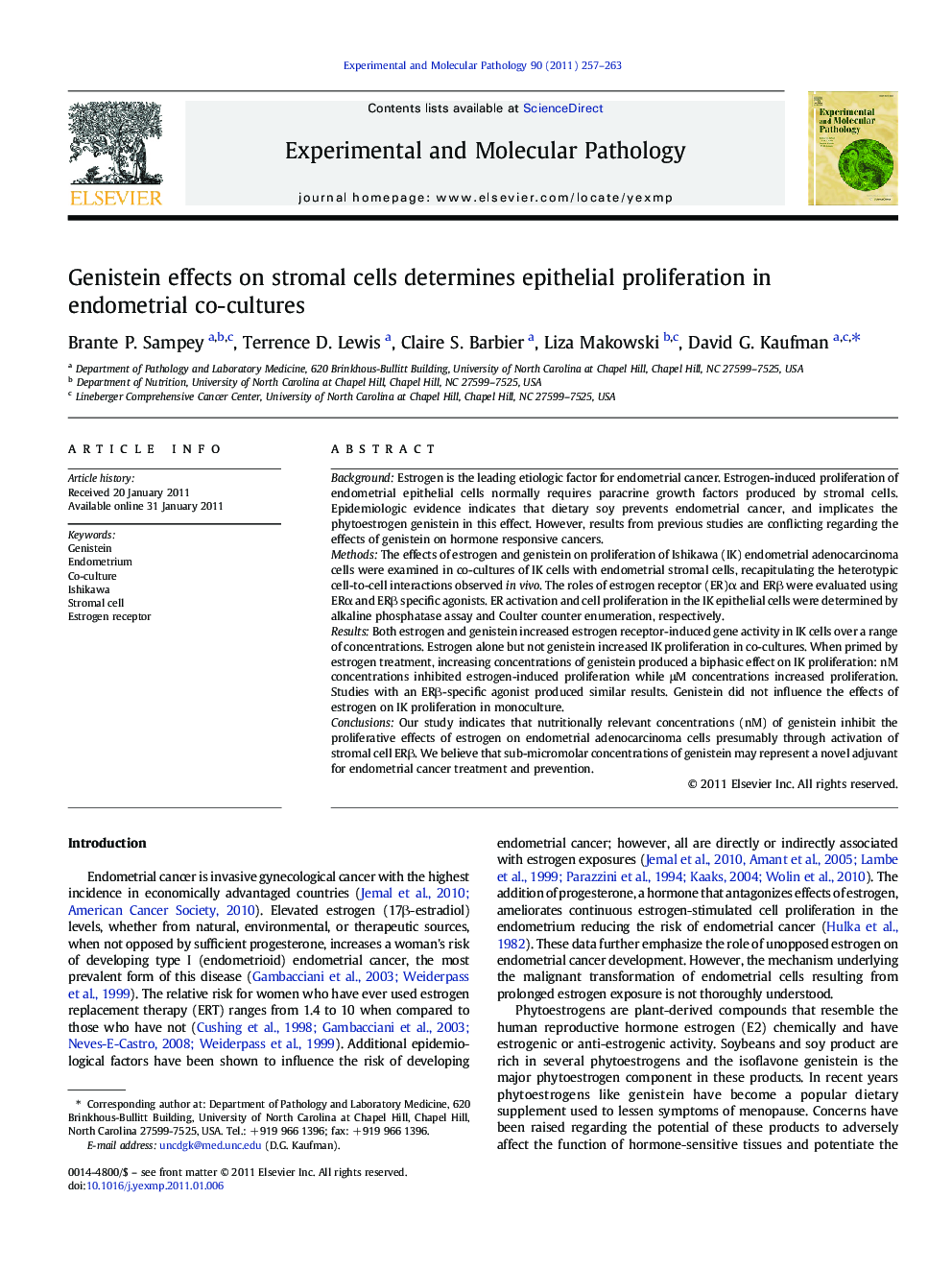 Genistein effects on stromal cells determines epithelial proliferation in endometrial co-cultures
