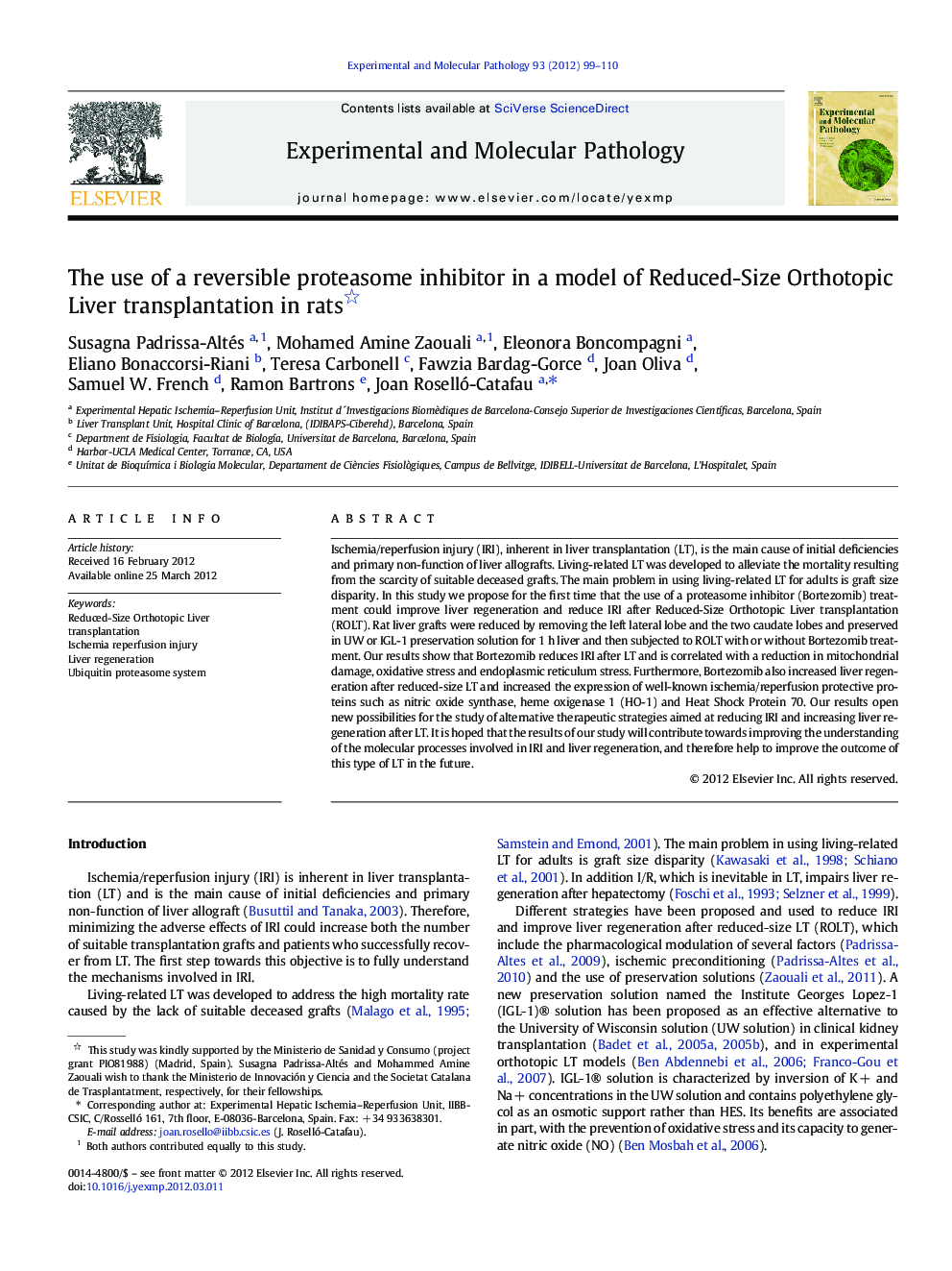 عکس صفحه اول مقاله: The use of a reversible proteasome inhibitor in a model of Reduced-Size Orthotopic Liver transplantation in rats The use of a reversible proteasome inhibitor in a model of Reduced-Size Orthotopic Liver transplantation in rats
