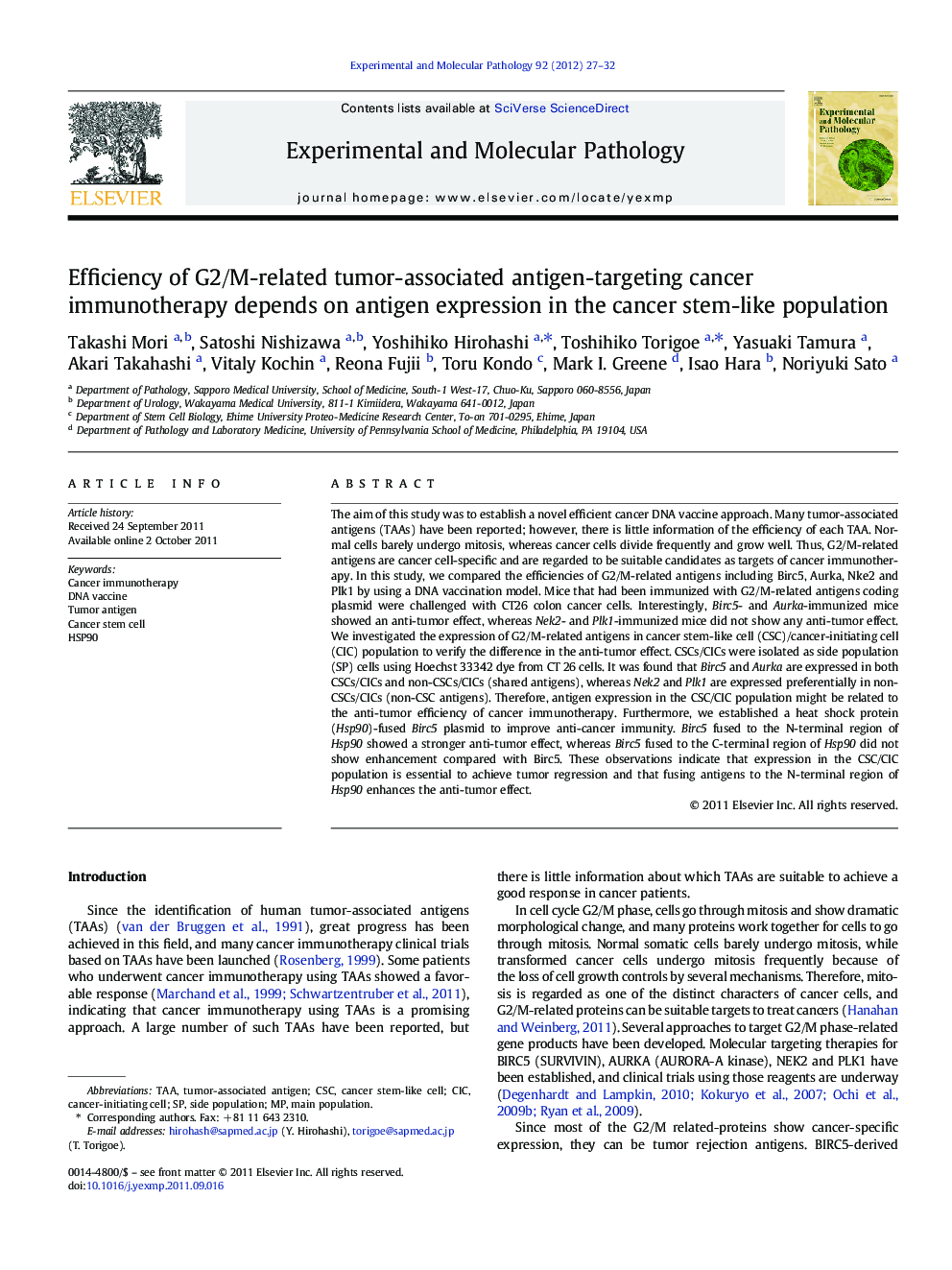 Efficiency of G2/M-related tumor-associated antigen-targeting cancer immunotherapy depends on antigen expression in the cancer stem-like population