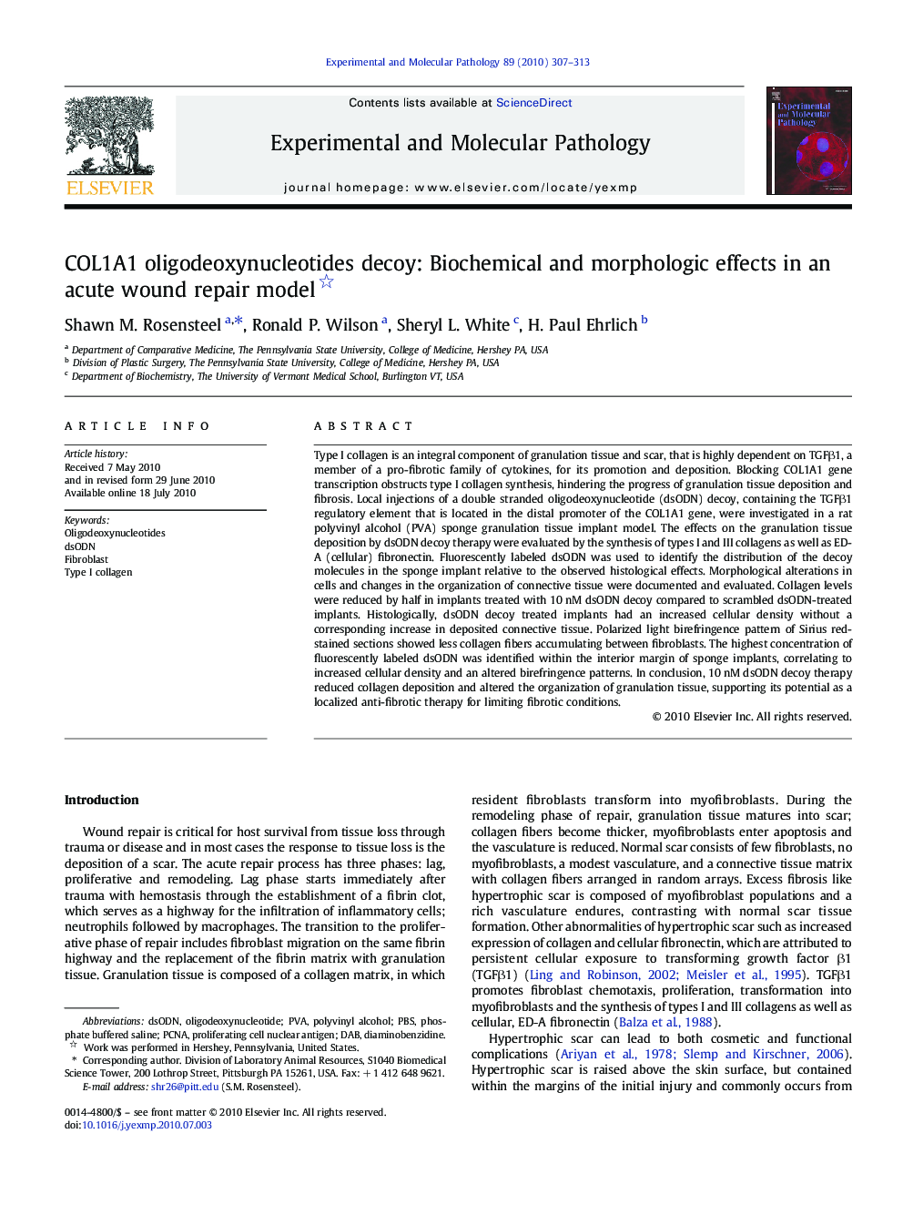 COL1A1 oligodeoxynucleotides decoy: Biochemical and morphologic effects in an acute wound repair model 