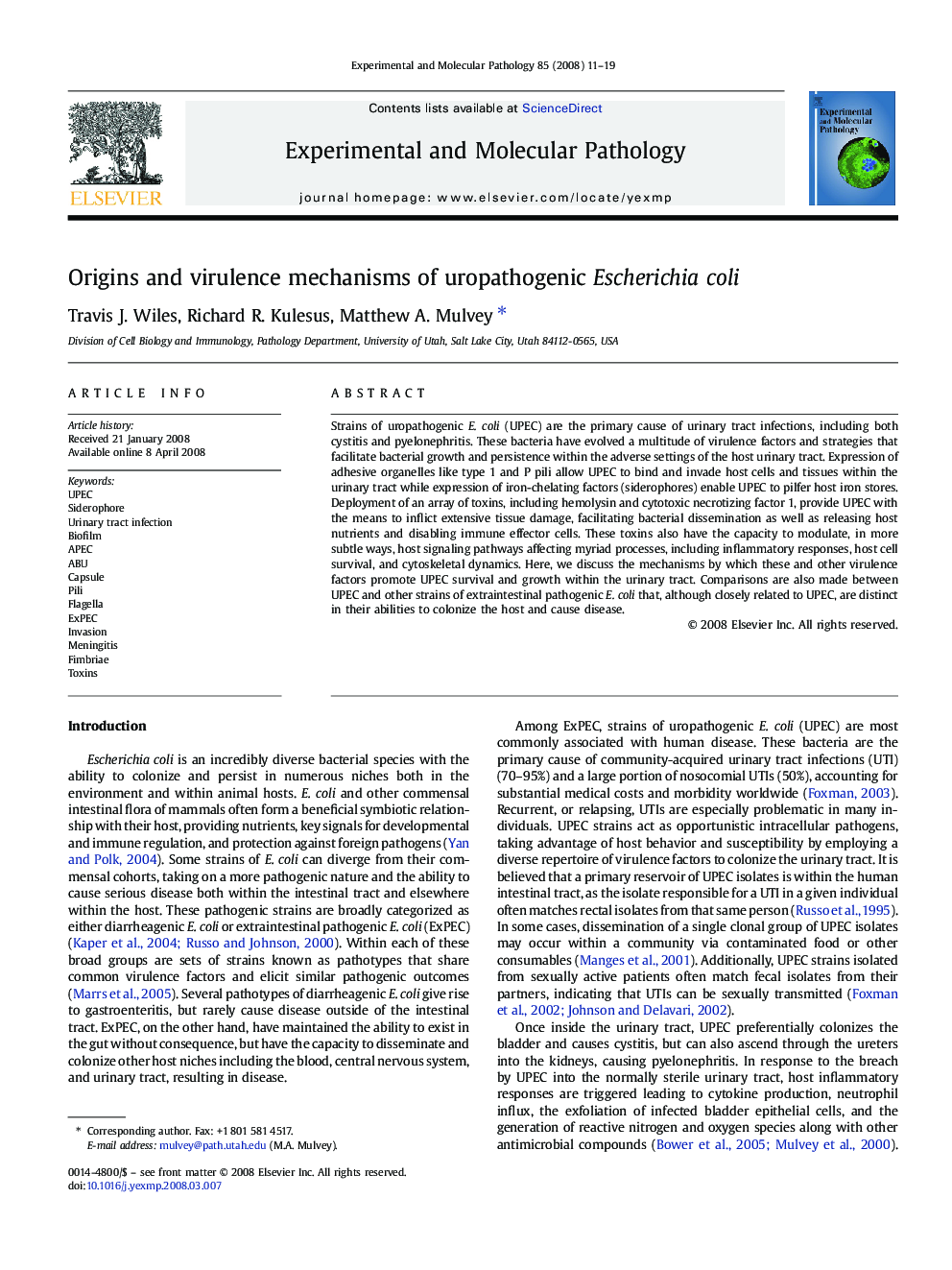 عکس صفحه اول مقاله: Origins and virulence mechanisms of uropathogenic Escherichia coli Origins and virulence mechanisms of uropathogenic Escherichia coli
