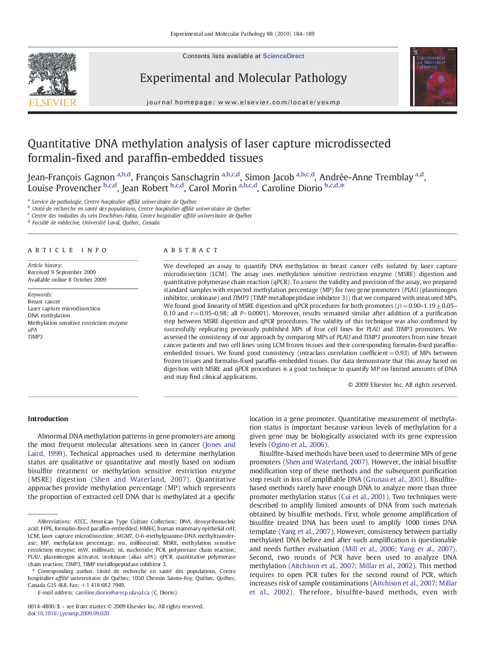 Quantitative DNA methylation analysis of laser capture microdissected formalin-fixed and paraffin-embedded tissues