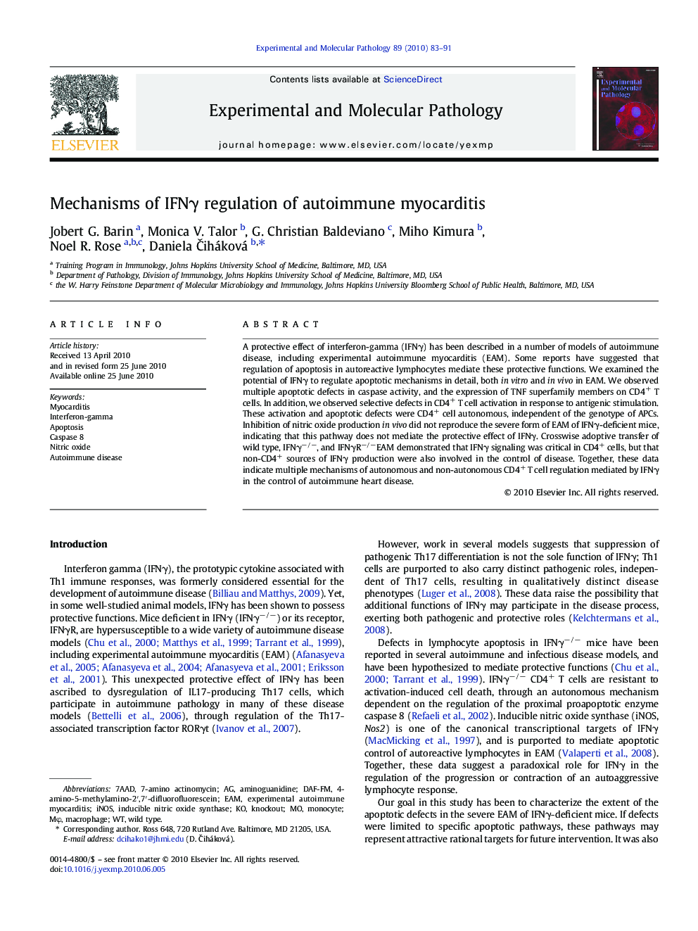 Mechanisms of IFNγ regulation of autoimmune myocarditis