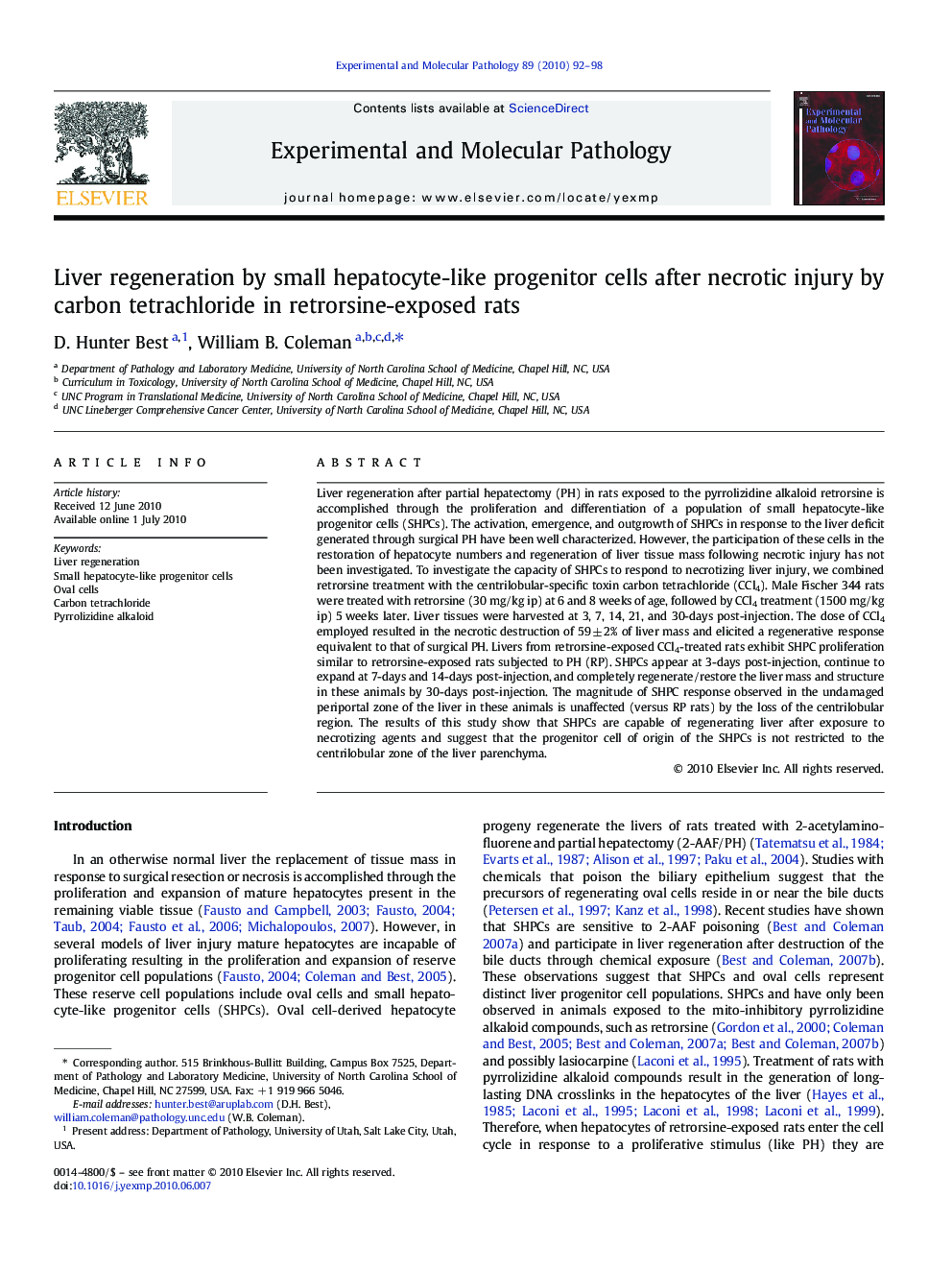 عکس صفحه اول مقاله: Liver regeneration by small hepatocyte-like progenitor cells after necrotic injury by carbon tetrachloride in retrorsine-exposed rats Liver regeneration by small hepatocyte-like progenitor cells after necrotic injury by carbon tetrachloride in retrorsine-exposed rats