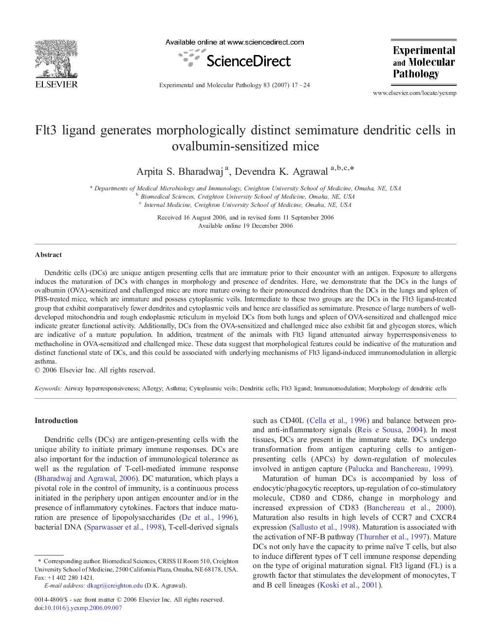 Flt3 ligand generates morphologically distinct semimature dendritic cells in ovalbumin-sensitized mice