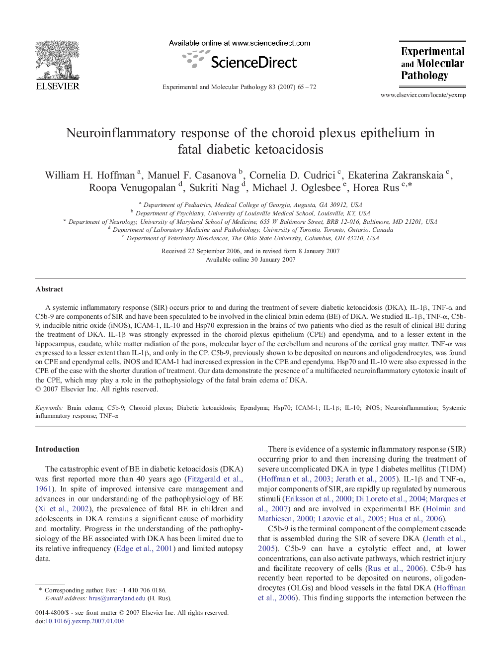 عکس صفحه اول مقاله: Neuroinflammatory response of the choroid plexus epithelium in fatal diabetic ketoacidosis Neuroinflammatory response of the choroid plexus epithelium in fatal diabetic ketoacidosis