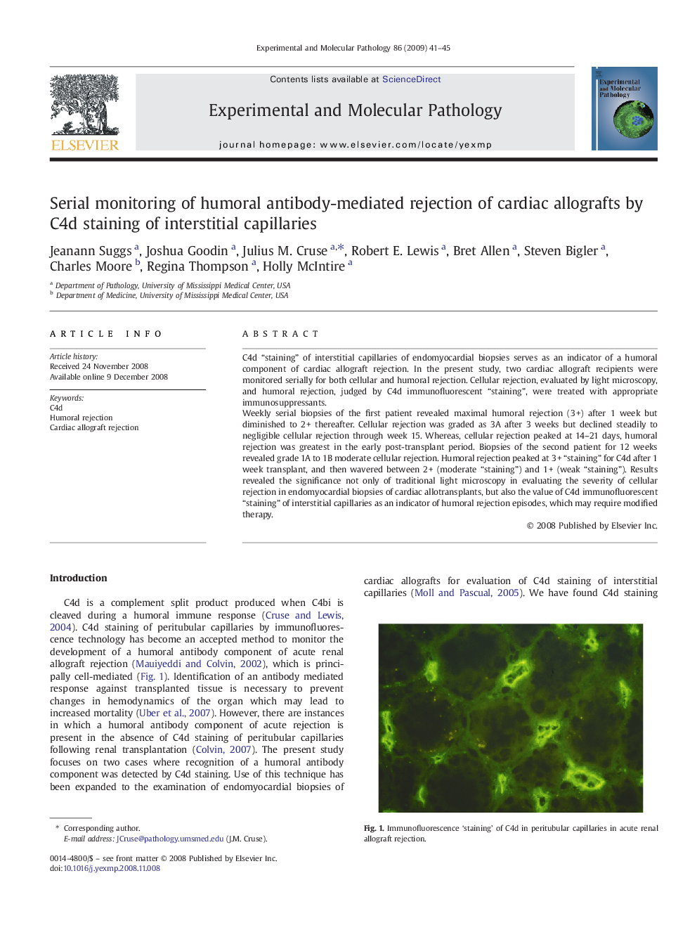 Serial monitoring of humoral antibody-mediated rejection of cardiac allografts by C4d staining of interstitial capillaries