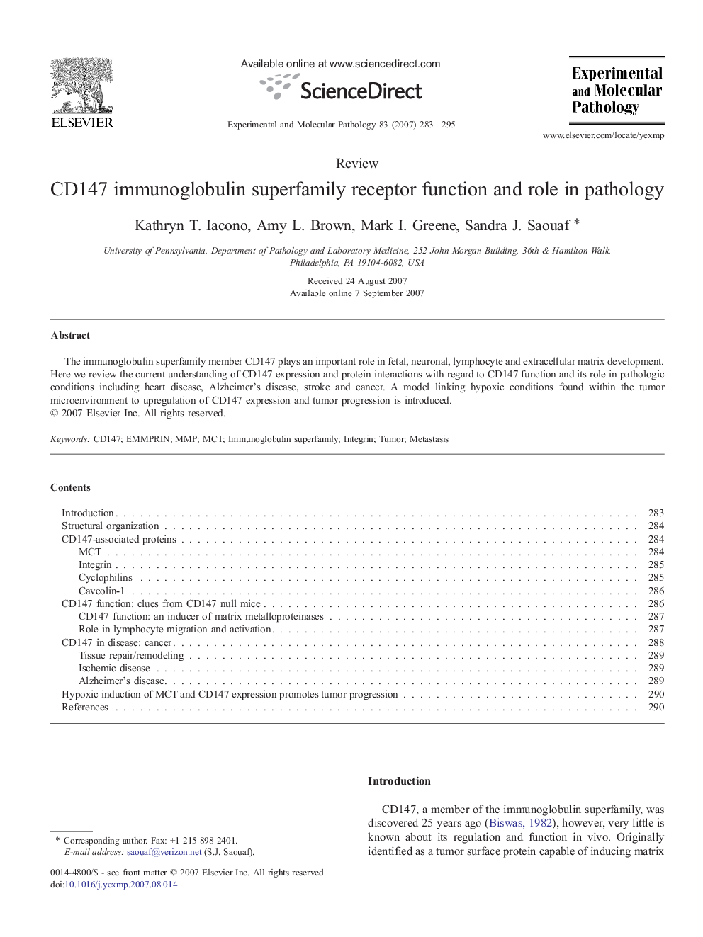 CD147 immunoglobulin superfamily receptor function and role in pathology