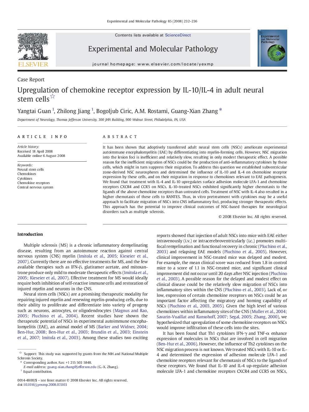 عکس صفحه اول مقاله: Upregulation of chemokine receptor expression by IL-10/IL-4 in adult neural stem cells Upregulation of chemokine receptor expression by IL-10/IL-4 in adult neural stem cells