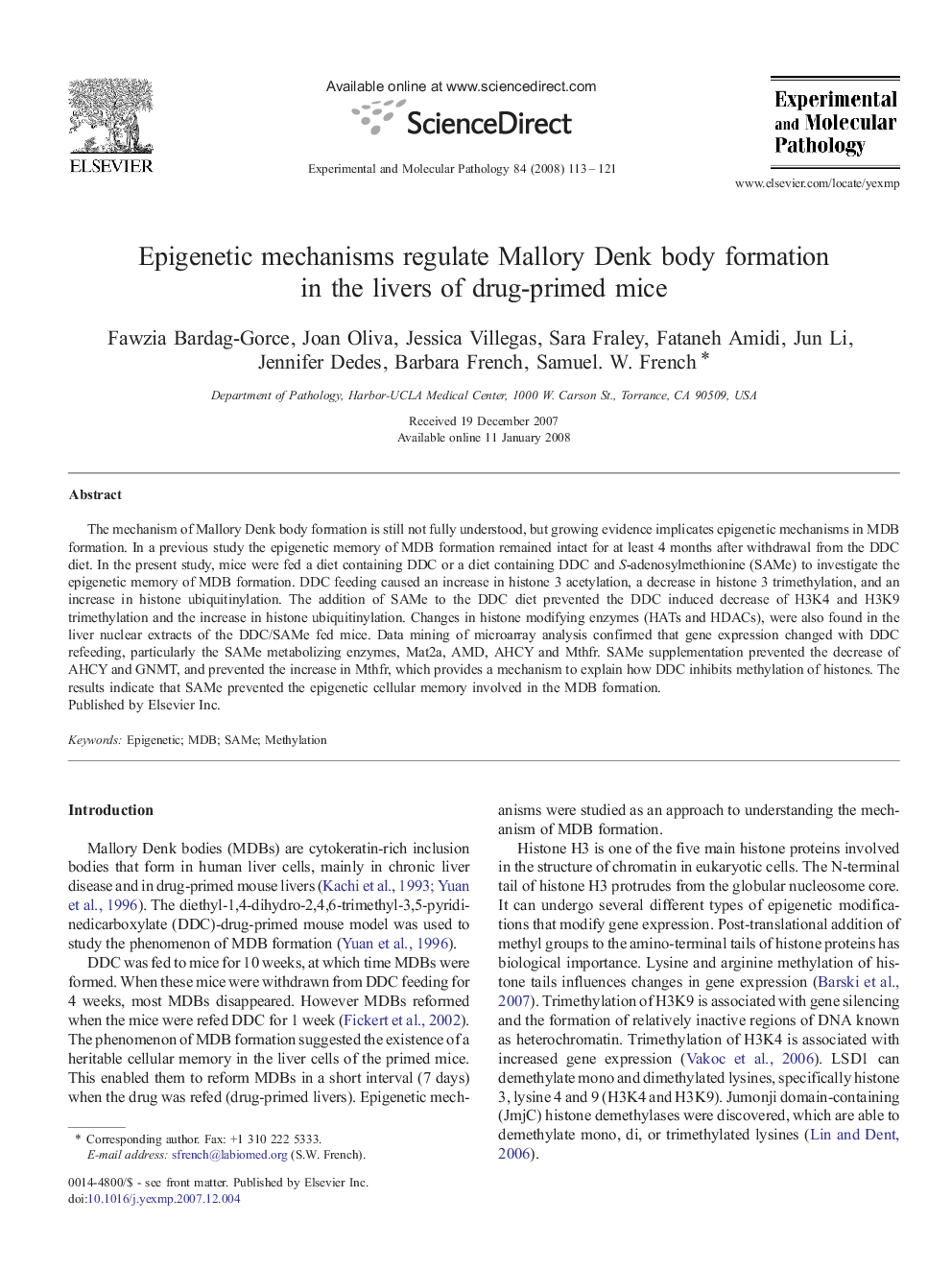 عکس صفحه اول مقاله: Epigenetic mechanisms regulate Mallory Denk body formation in the livers of drug-primed mice Epigenetic mechanisms regulate Mallory Denk body formation in the livers of drug-primed mice