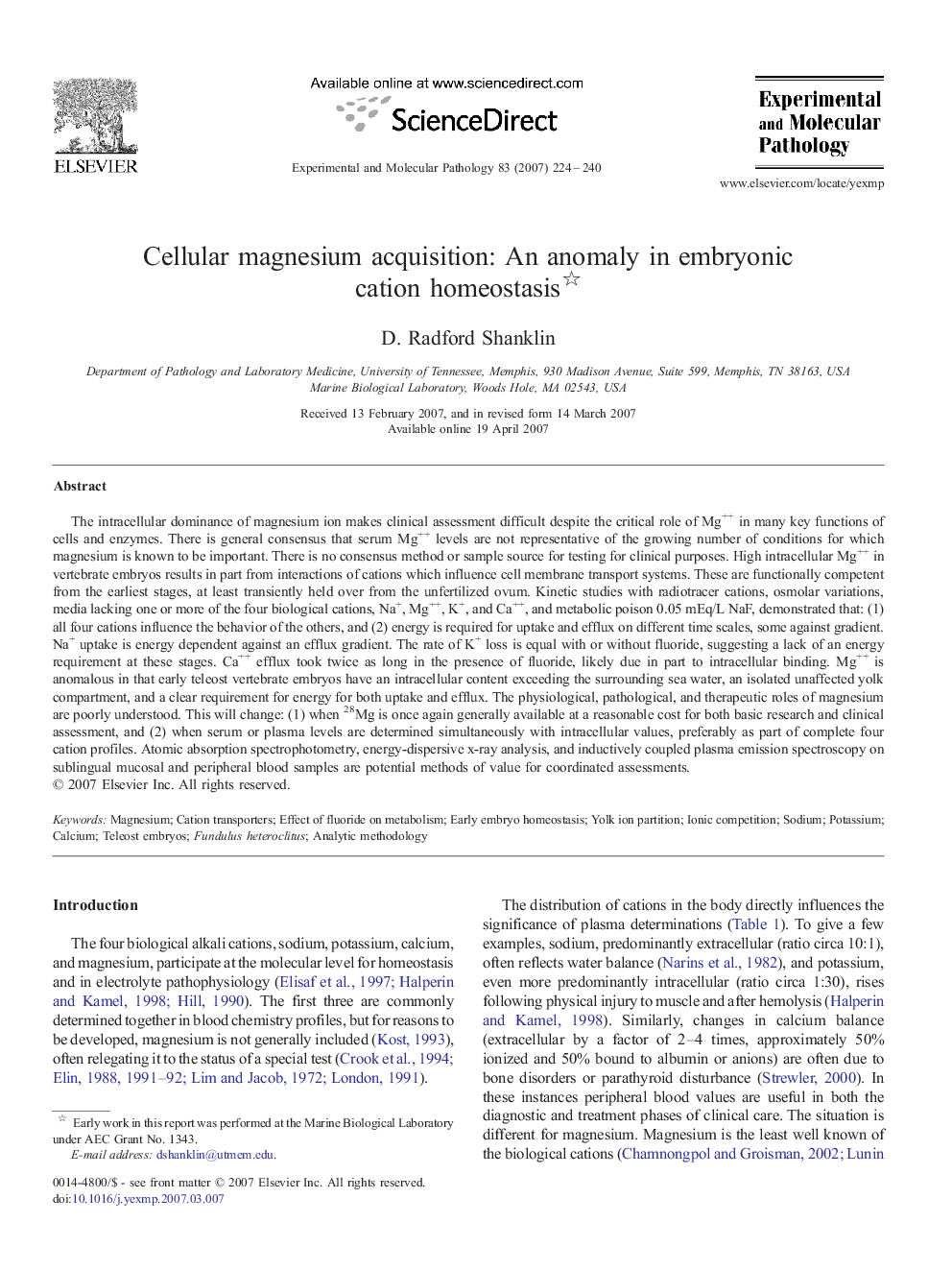 عکس صفحه اول مقاله: Cellular magnesium acquisition: An anomaly in embryonic cation homeostasis Cellular magnesium acquisition: An anomaly in embryonic cation homeostasis