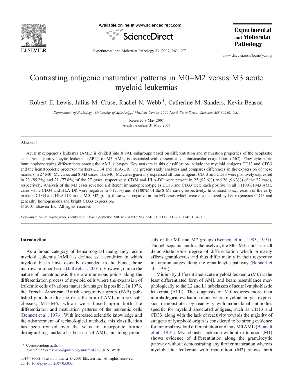 Contrasting antigenic maturation patterns in M0–M2 versus M3 acute myeloid leukemias