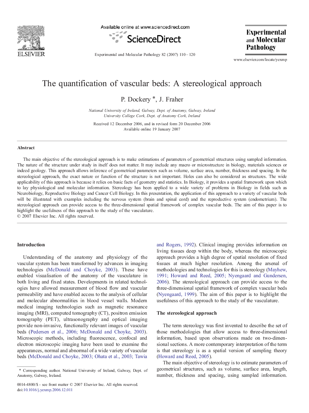عکس صفحه اول مقاله: The quantification of vascular beds: A stereological approach The quantification of vascular beds: A stereological approach