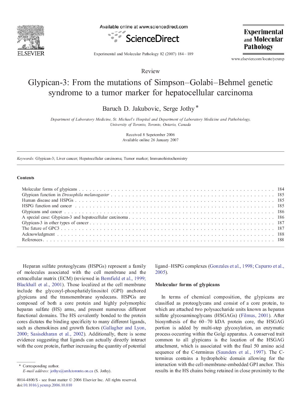 عکس صفحه اول مقاله: Glypican-3: From the mutations of Simpson-Golabi-Behmel genetic syndrome to a tumor marker for hepatocellular carcinoma Glypican-3: From the mutations of Simpson-Golabi-Behmel genetic syndrome to a tumor marker for hepatocellular carcinoma