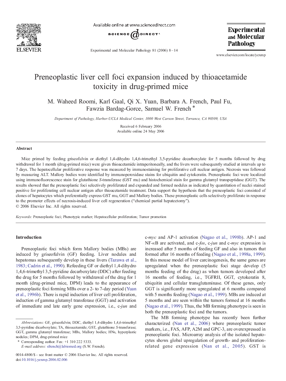 Preneoplastic liver cell foci expansion induced by thioacetamide toxicity in drug-primed mice