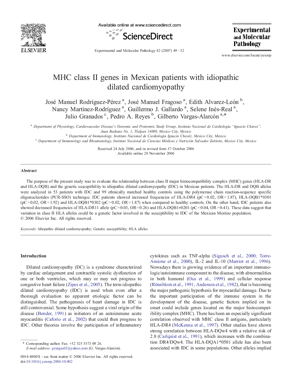 MHC class II genes in Mexican patients with idiopathic dilated cardiomyopathy