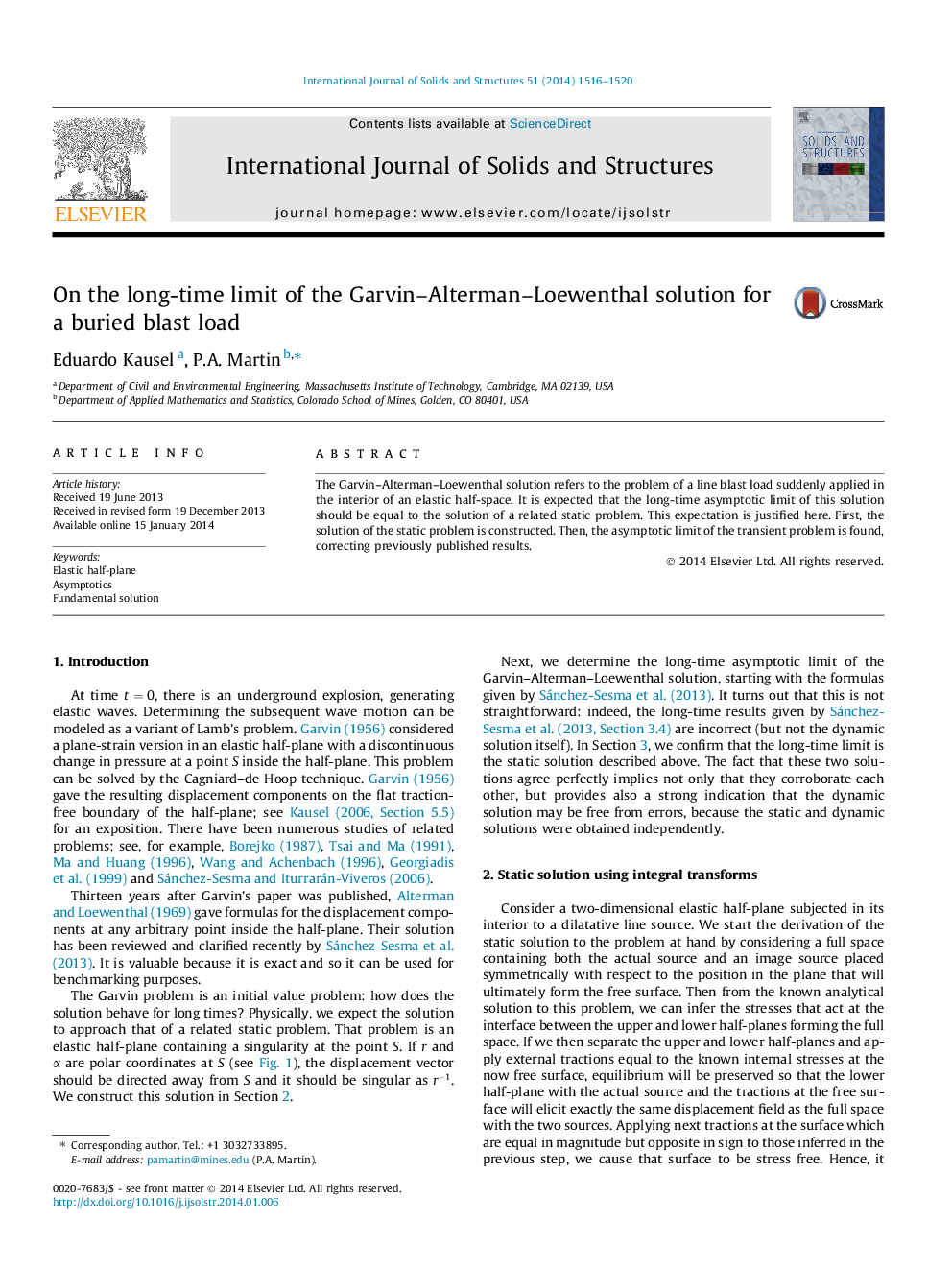 On the long-time limit of the Garvin–Alterman–Loewenthal solution for a buried blast load